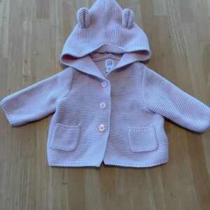Vintage Baby Gap Pink Button Up Girls Sweater Bunny Ears 0-3 Months